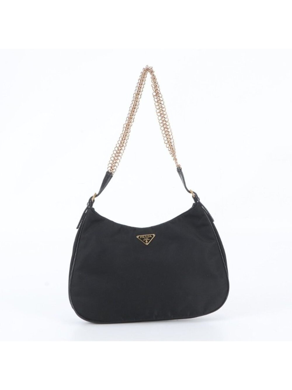 Prada White Tessuto Nylon Triangle Logo Leather Shoulder Bag